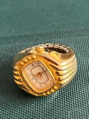 Gold-Tone Ring Watch Square Diagonal Square Dial